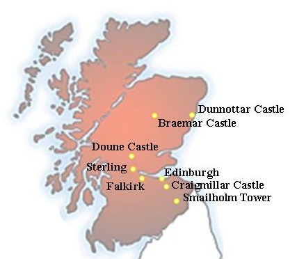 Scotland Map with castles marked