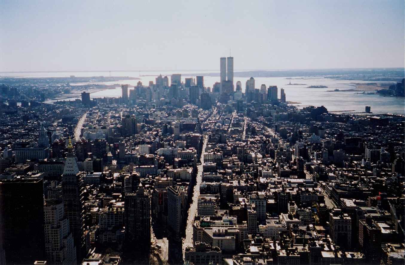 Looking south towards the twin towers of the World Trade Center
